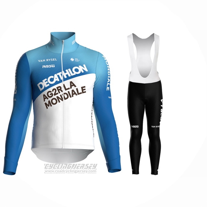2024 Cycling Jersey Ag2r La Mondiale White Blue Long Sleeve And Bib Short